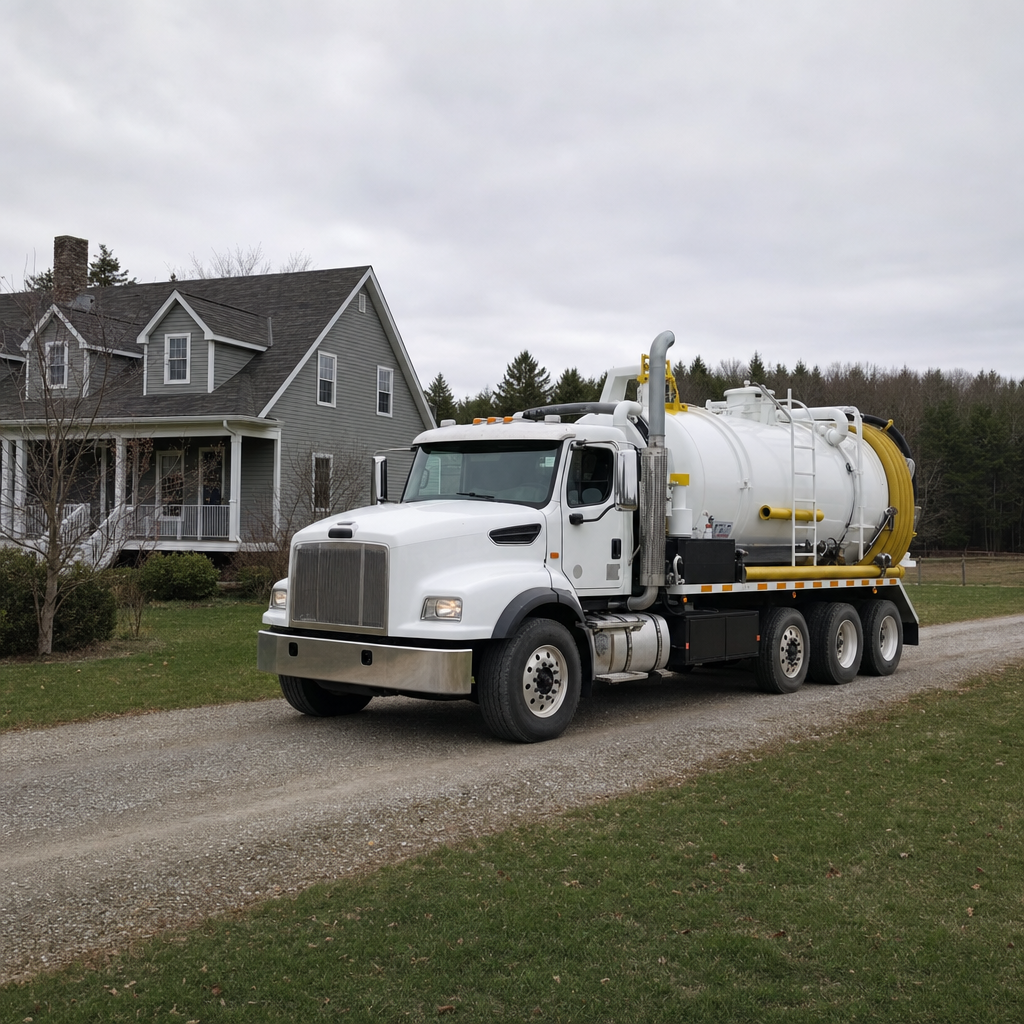 Septic vacuum truck arriving at a Washington home for same-day emergency service